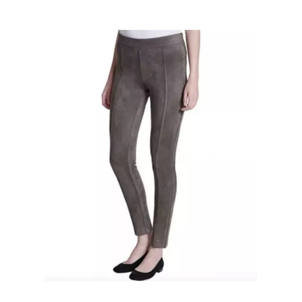 Andrew Marc Womens Faux Suede Pull On Pants High Waist Taupe Large Stretch NWT‎
